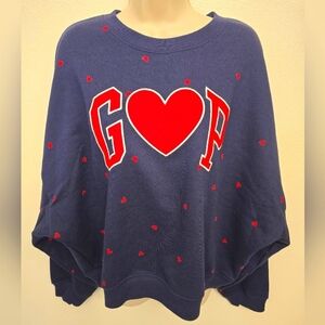 NWT Gap Ladies Navy Blue Sweatshirt with Mini Red Heart Accents